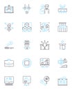 Marketing campaign linear icons set. Strategy, Targeting, Messaging, Metrics, Conversion, Branding, Advertising line