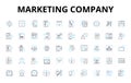 Marketing company linear icons set. Advertising, Branding, Strategy, Social, Analytics, Creative, Digital vector symbols