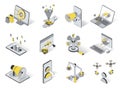 Marketing concept 3d isometric icons set. Pack elements