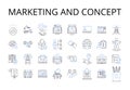 Marketing and concept line icons collection. Salesmanship and approach, Promotion and tactic, Advertising and strategy