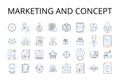 Marketing and concept line icons collection. Salesmanship and approach, Promotion and tactic, Advertising and strategy