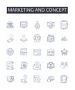 Marketing and concept line icons collection. Salesmanship and approach, Promotion and tactic, Advertising and strategy