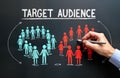 Marketing concept shows audience segmentation. Marketer separates consumer groups. Targeting specific client groups visualized.