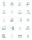 Marketing coordinator linear icons set. Strategy, Analytics, Campaigns, Coordination, Communication, Branding, Research