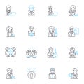 Marketing coordinator linear icons set. Strategy, Analytics, Campaigns, Coordination, Communication, Branding, Research