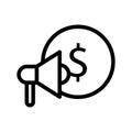 Marketing cost vector line icon. Business illustration is a symbol of marketing strategy and cost reduction. Thin finance and