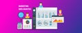 Marketing data analysis, dashboard showing digital analytics, information, demographic status, engagement rate, conversion concept