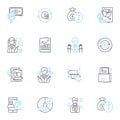 Marketing development linear icons set. Segmentation, Positioning, Branding, Advertising, Sales, Promotions, Market Royalty Free Stock Photo