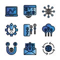 Marketing digital icon set include advertising,promotion,globe,gear,phone,cloud,magnet,mail