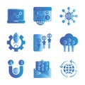 Marketing digital icon set include advertising,promotion,globe,gear,phone,cloud,magnet,mail