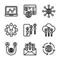 Marketing digital icon set include advertising,promotion,globe,gear,phone,cloud,magnet,mail