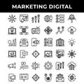 Marketing digital icon set include promotion,advertising,mail,phone,laptop,microphone,promotion,gear,banner,target,network,money,