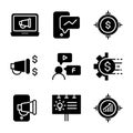 Marketing digital icon set include promotion,review,gear,advertising,billboard,target