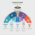 Marketing funnel infographic displaying a multi-stage process: Awareness, Interest,