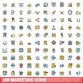 100 marketing icons set, color line style Royalty Free Stock Photo