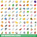 100 marketing icons set, isometric 3d style Royalty Free Stock Photo