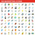 100 marketing icons set, isometric 3d style