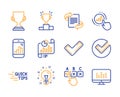 Marketing, Idea and Graph phone icons set. Tick, Report document and Graph chart signs. Vector