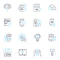 Marketing identity linear icons set. Branding, Identity, Image, Messaging, Positioning, Reputation, Perception line
