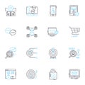 Marketing identity linear icons set. branding, logos, promotion, differentiation, messaging, strategy, positioning line