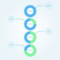 Marketing infographic with round charts. Diagrams with numbers. 4 levels