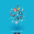 Marketing integrated 3d web icons. Digital network isometric concept