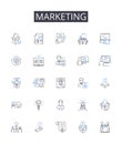 Marketing line icons collection. Advertising, Promotions, Publicity, Salesmanship, Branding, Communication, Distribution