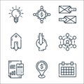 marketing line icons. linear set. quality vector line set such as schedule, money, management, network, public, uce, email,