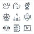 marketing line icons. linear set. quality vector line set such as video marketing, report, vision, money, hierarchical structure, Royalty Free Stock Photo