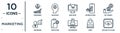 marketing linear icon set. includes thin line consumer, web shop, get money, execution, shop, upload to cloud, salesman icons for