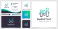 Marketing logo with creative chart concept and business card template Premium Vector