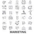 Marketing, marketing strategy, advertising, business, branding, social media line icons. Editable strokes. Flat design