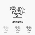 marketing, megaphone, announcement, promo, promotion Icon in Thin, Regular and Bold Line Style. Vector illustration Royalty Free Stock Photo