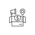 Marketing megaphone dollar location icon. Element of consumer behavior line icon