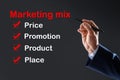 Marketing mix. Businessman demonstrating 4P principles, closeup Royalty Free Stock Photo