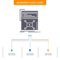 Marketing, page, video, web, website Business Flow Chart Design with 3 Steps. Glyph Icon For Presentation Background Template Royalty Free Stock Photo