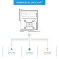 Marketing, page, video, web, website Business Flow Chart Design with 3 Steps. Line Icon For Presentation Background Template Place Royalty Free Stock Photo