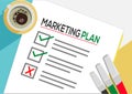 Marketing Plan or planning icon concept. One task failed. Paper sheets with check marks, abstract text and marker. Royalty Free Stock Photo