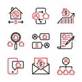 Marketing Real estate icon set include house,phone,chart,search,transaction,property agreement,phone,mail,owner