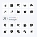 20 Marketing Seo Solid Glyph icon Pack like catalogue website seo settings target Royalty Free Stock Photo