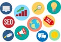 Marketing and SEO Vector Icons and Illustration Set Royalty Free Stock Photo