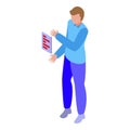 Marketing specialist analyzing website traffic data isometric illustration