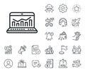 Marketing statistics line icon. Web analytics symbol. Salaryman, gender equality and alert bell. Vector