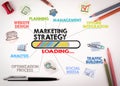 Marketing strategy Concept. Chart with keywords and icons on white background