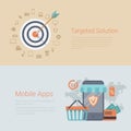 Marketing targeted mobile apps flat infographics banner slider