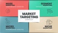 Marketing Targeting infographic presentation template with icons has 4 steps process such as Mass marketing, Segment market, Niche