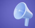 Blue color megaphone, loudspeaker 3d render illustration on purple background