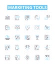Marketing tools vector line icons set. Tools, Marketing, CRM, SEO, Email, Social, Analytics illustration outline concept