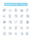 Marketing tools vector line icons set. Tools, Marketing, CRM, SEO, Email, Social, Analytics illustration outline concept