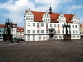 Marketplace before the City Council with the monuments of Luther and Melanchthon, Wittenberg, Germany 04.12.2016